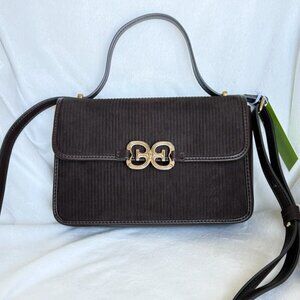 Sam Edelman Christy Convertible Shoulder Bag Corded Suede Brown NWT